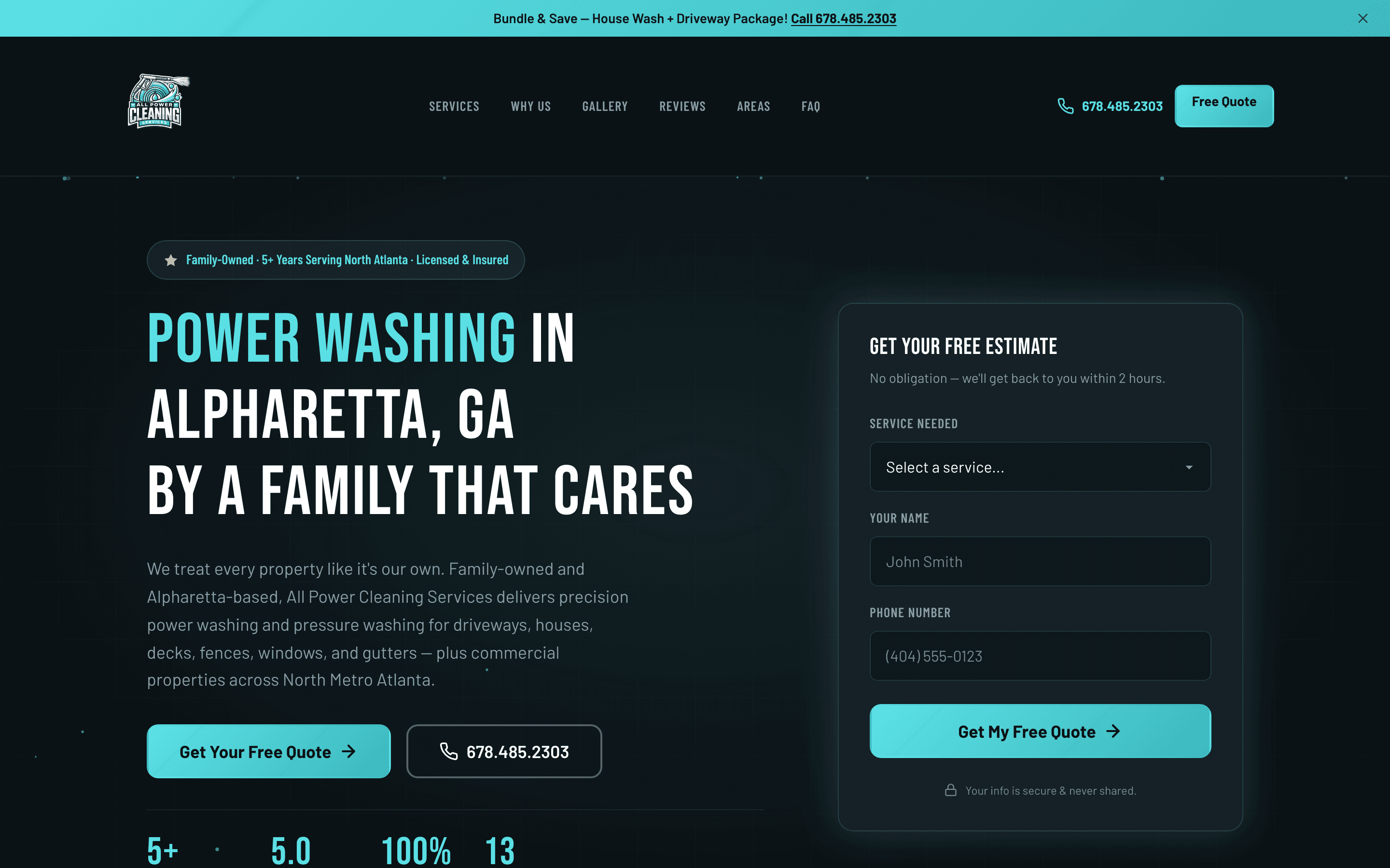 All Power Cleaning Services website homepage