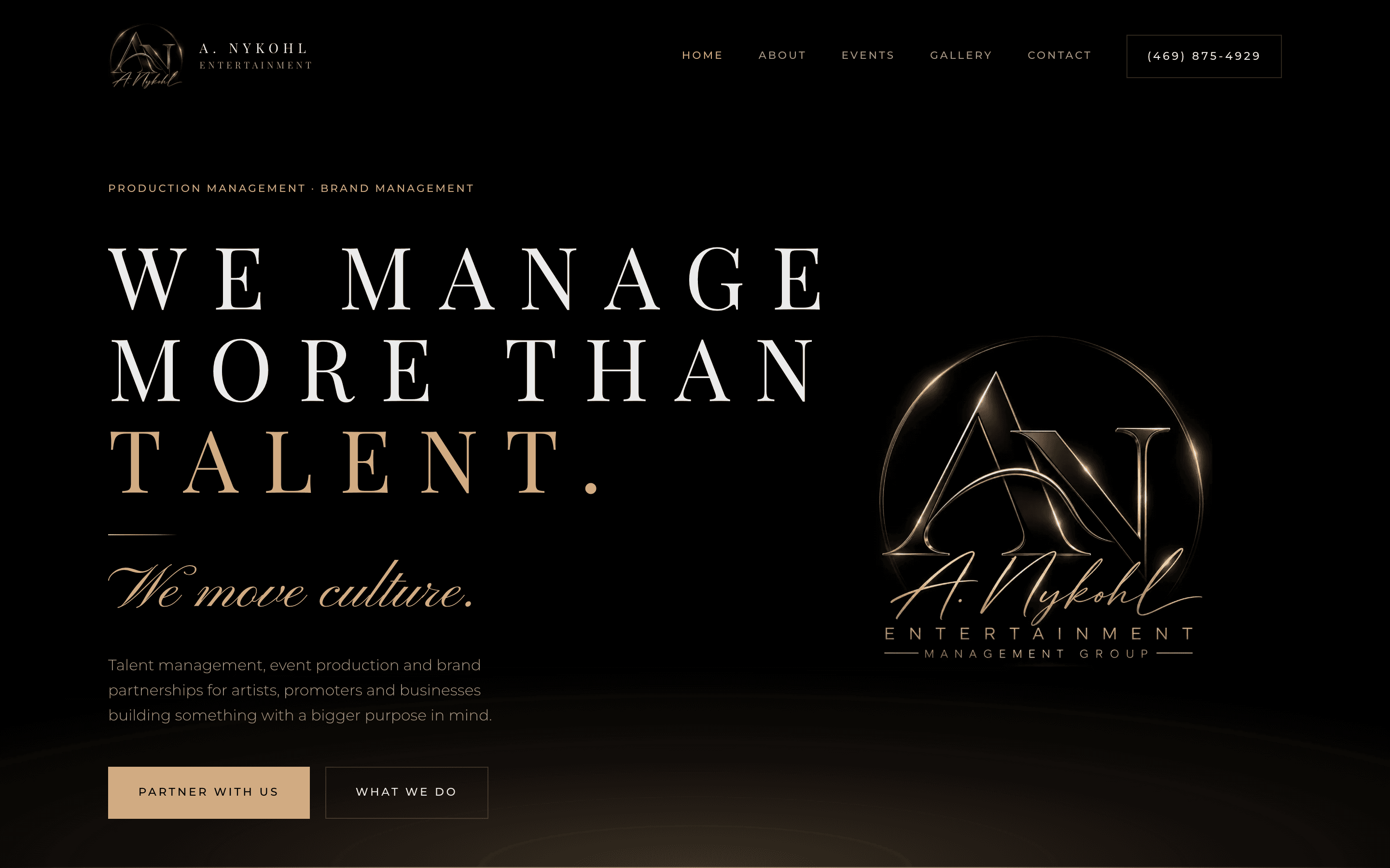 Screenshot of A. Nykohl Entertainment — live client website