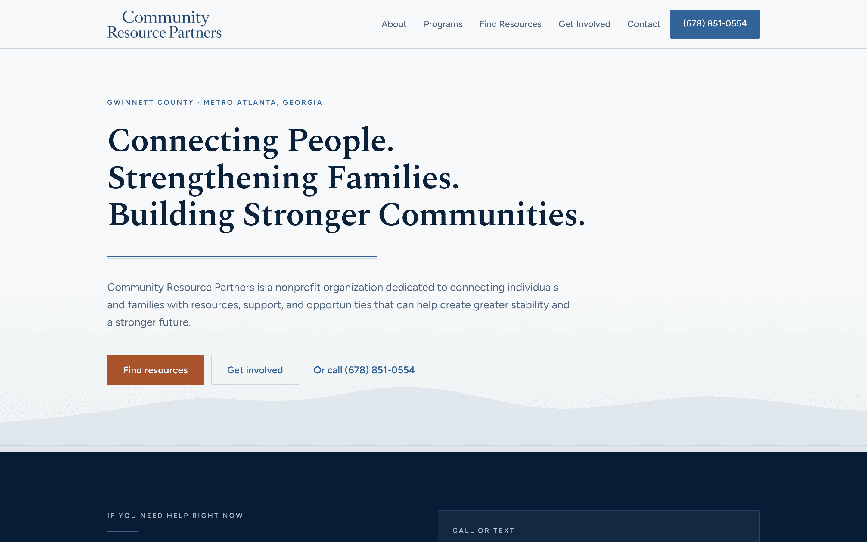 Screenshot of Community Resource Partners — live client website