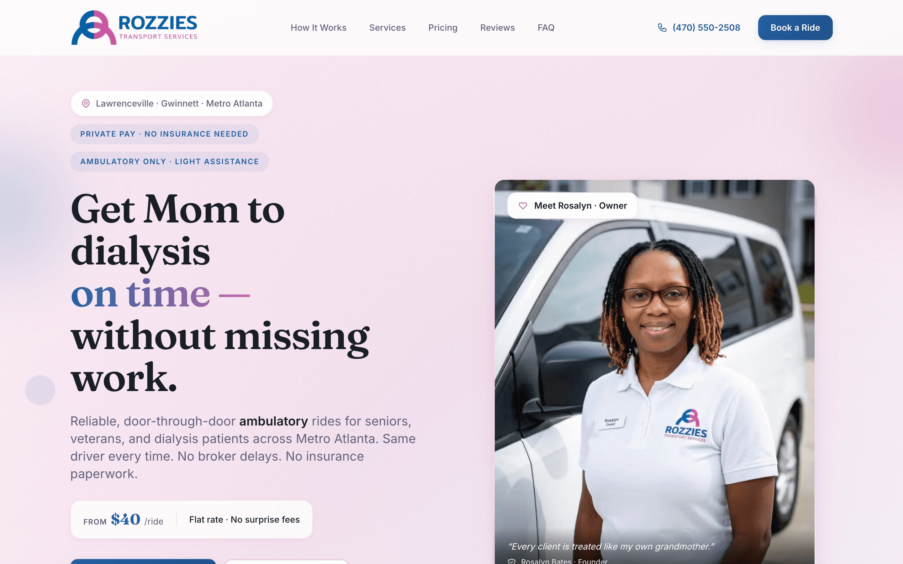 Screenshot of Rozzie's Transport Services — live client website