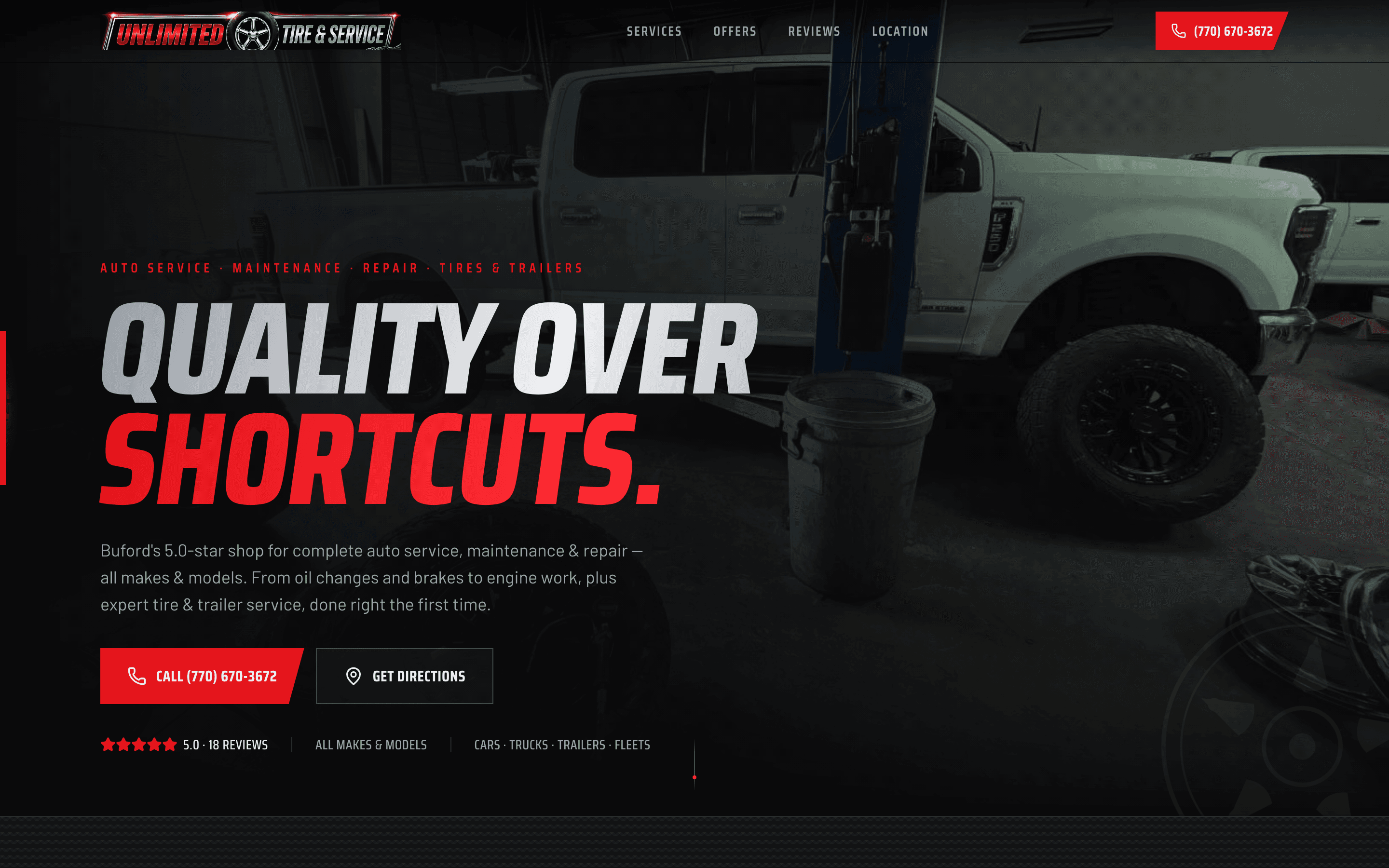 Unlimited Tire & Service website homepage