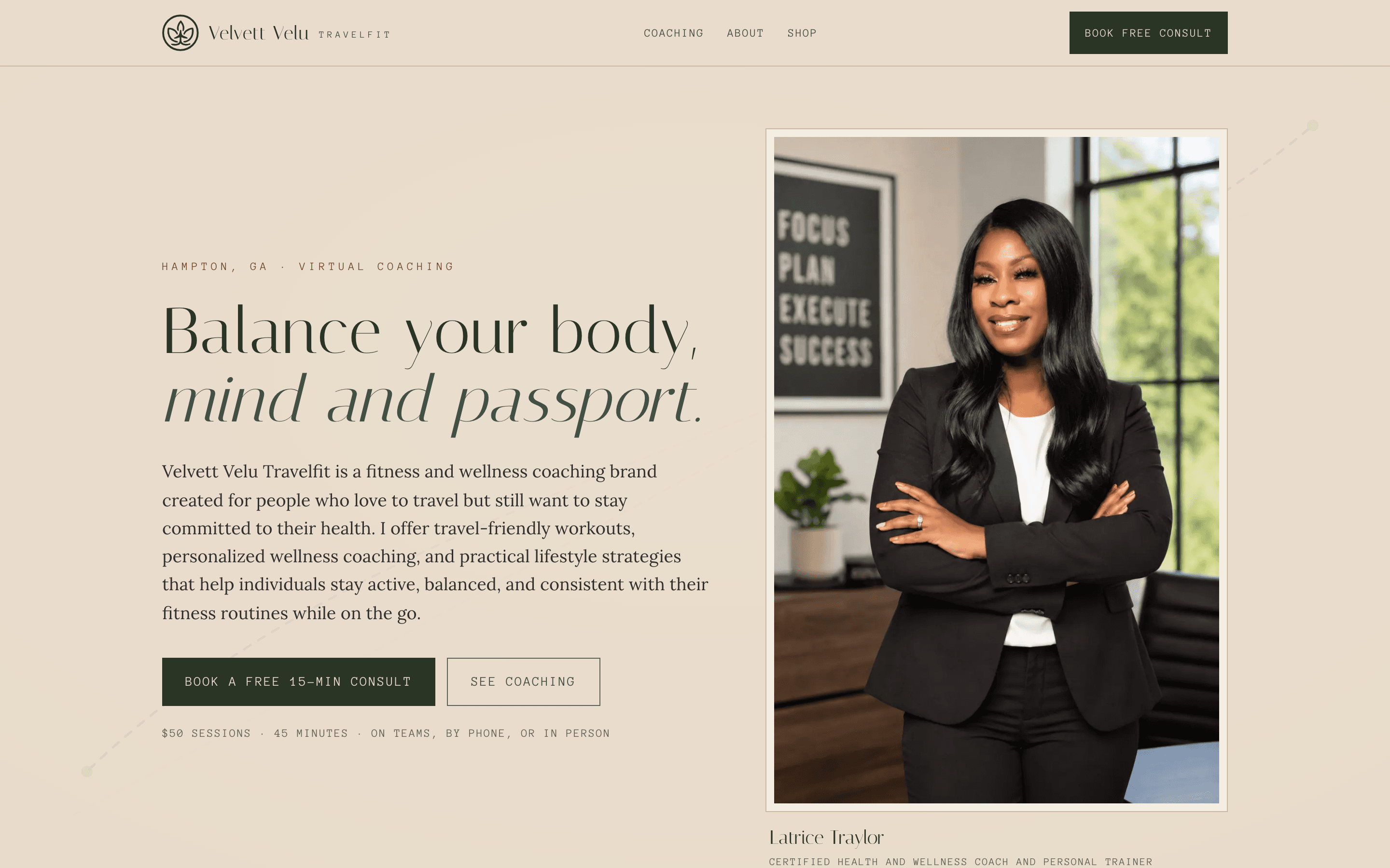 Screenshot of Velvett Velu Travelfit — live client website