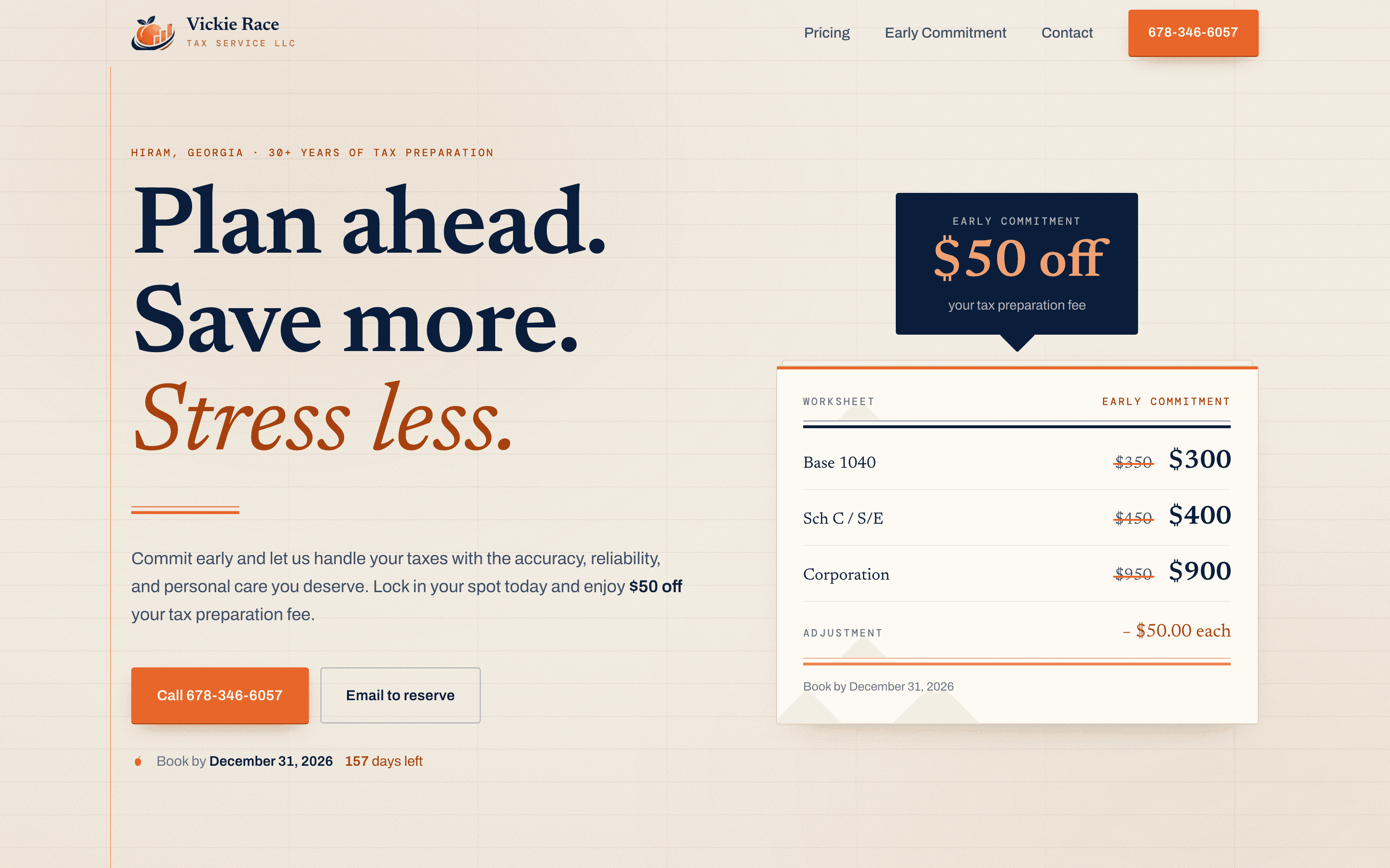 Vickie Race Tax Service website homepage